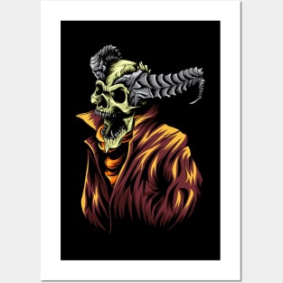 angry-horned-skull-vector-illustration Posters and Art